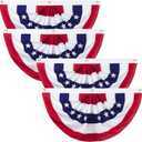 3x6Ft American Bunting Flags for Outside: 4th of July Decorations Outdoor USA Patriotic Pleated Half Fan Bunting Flag for Porch Banner Decor 4 pack