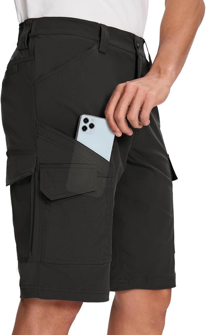 Moosehill Mens-Hiking-Shorts Cargo Lightweight Water Resistant Quick Dry Big & Tall with 8 Pockets for Tactical Work (Black)