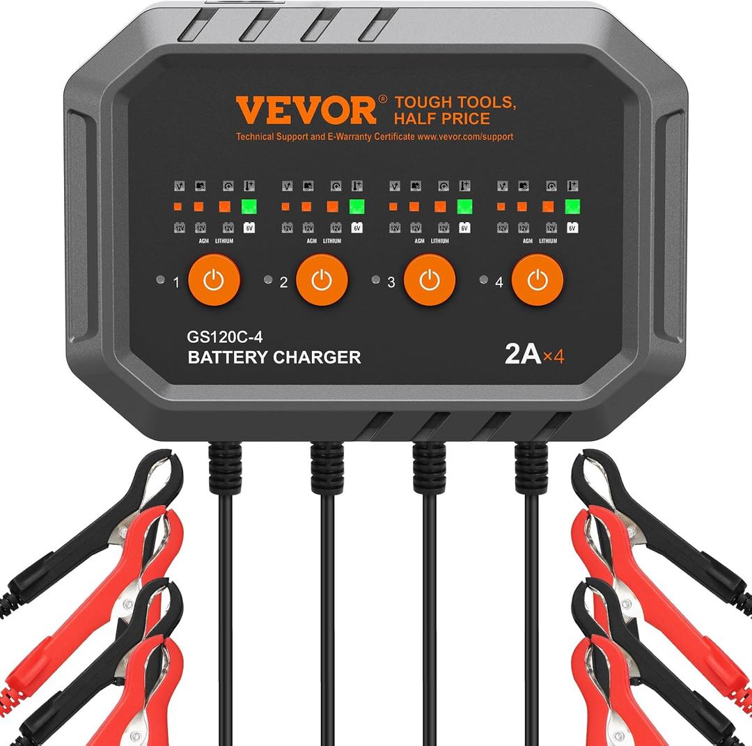 VEVOR Battery Charger, 8-Amp, LiFePO4 Lead-Acid (AGM/Gel/SLA) Smart Car Battery Charger, Fully-Automatic Smart Charger Maintainer, for Car Motorcycle Lawn Mower Golf Cart Boat Marine Deep Cycle