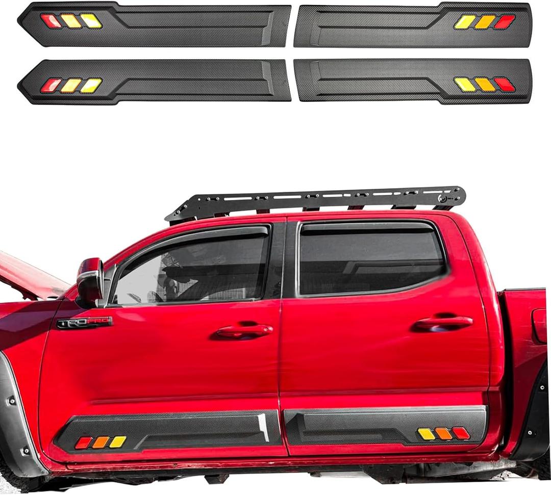 Door Rocker Panel Guards Compatible with Toyota Tacoma 2016-2023 Models,Body Side Panel Molding Trim (Carbon Fiber Style)