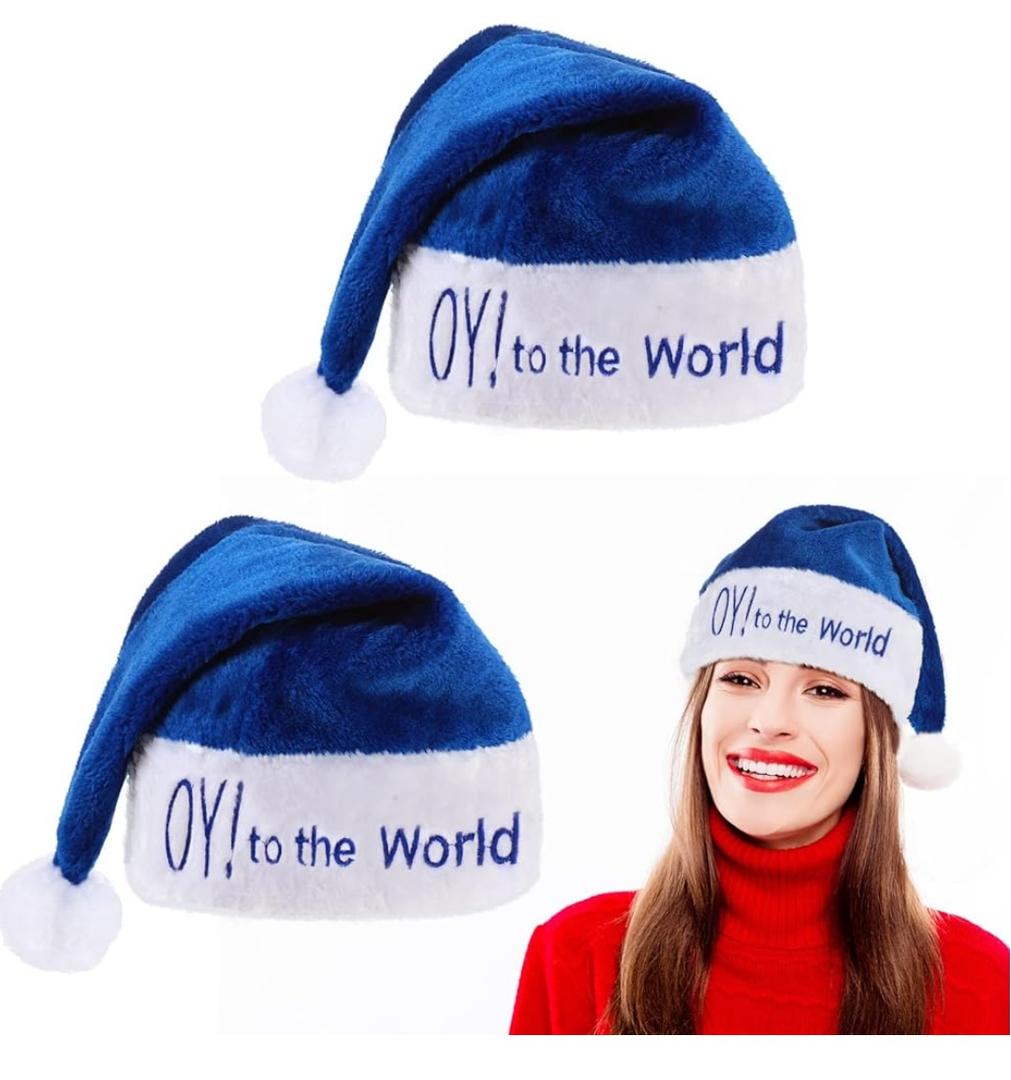 Eurzom 8 Pcs Hannukah Hats Christmas Blue Santa Hats for Adults Chanukah Decor Plush Christmas Cap for Xmas Holiday