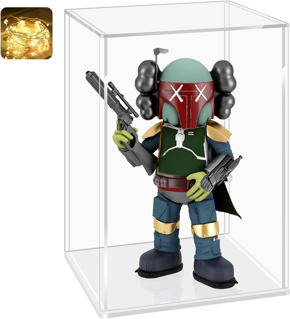 LANSCOERY Acrylic Display Case, Assemble Showcase Display Box for Collectibles, with Dustproof & Seamless Display Design, 7x6x10inch White Base