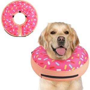 Supet Inflatable Cone Collar Alternative for Dogs After Surgery - Neck Donut Recovery E-Collar for Neuter - Soft Cone for Small, Medium, Large Dogs (XL(Neck 14"-18"), Donut Pink)