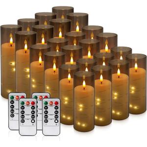 YOROXRG 24 Pack Halloween Decoration Flickering Flameless Candles, Battery Operated LED Candles for New Year, Home Decor, Parties, Wedding,Christmas(D2.2 x H 5" 6" 7") Grey