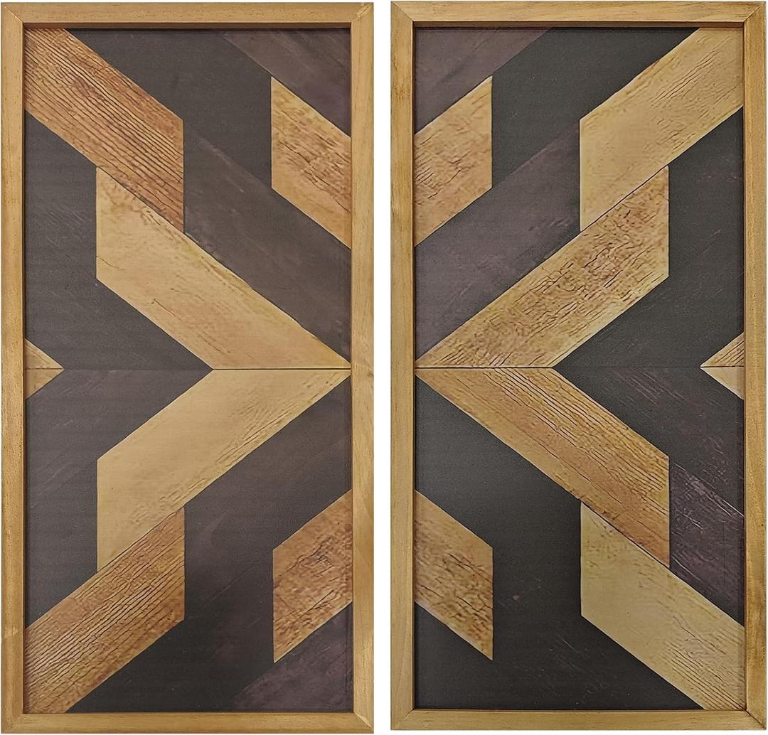 Aztec Wall Decor Set Wooden Western Wall Art, Framed Boho Rustic Native American Hangings, Vintage Navajo Tribal Decorations for Country Living Room or Bedroom 20.87 x 9.84 x 0.2 inches