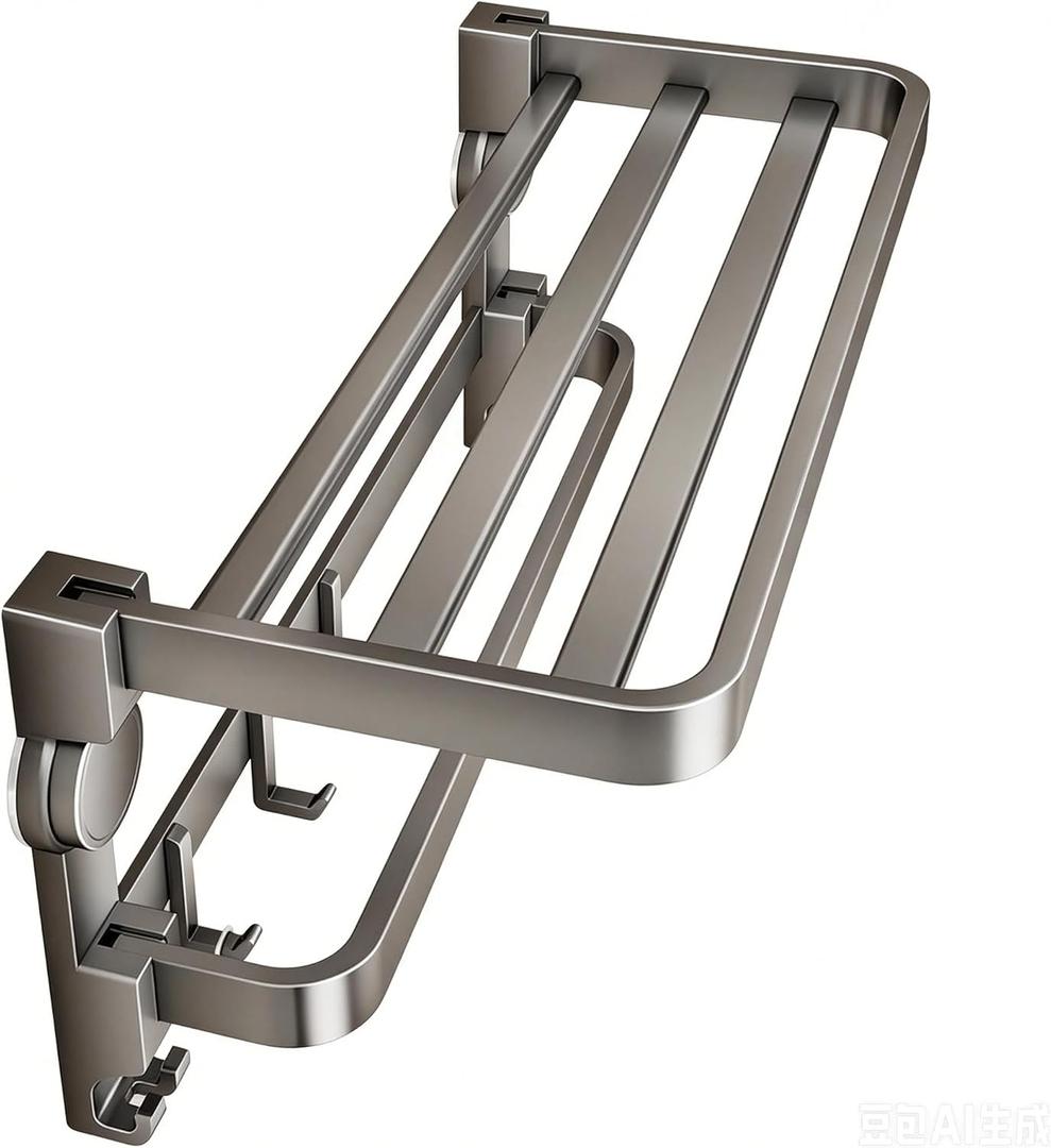 Suction Towel Rack, No Punching Folding Bath Towel Rack, Bathroom Wall Shelf, Storage Hanging Rod with Hook (Gun Grey 50CM)