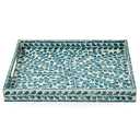 CLAYNIX Serving Tray 15.7" X11.8", Lacquer Mother of Pearl Inlay Mosaic Tray, Rectangle Wooden Marble Tray with Handles Trays for Tea, Breakfast in Bed, Table (Blue)