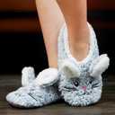 Cozylook Cute Animal House Slippers - Fuzzy Warm Bedroom Slipper Socks Non-Slip Grippers with Funny Face Designs, Fun Christmas Gifts Unique (11-13 Little Kid, Grey Bunny)