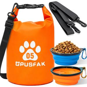 zip Roll Top Pet Food Storage Bag with Travel Bowl(32 Cup) - Dog Food Travel Bag Waterproof Kibble Container for Camping Road Trips Dog Boarding Weekend Getaways Machine Washable 5L Orange