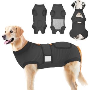 Lukovee Dogs Recovery Suit - Adjustable Dog Onesie for Female Male Dogs, Breathable Anti Licking Cone Alternative Surgery Pet Surgical Body Suit After Spay Abdominal Wounds Neuter (DGY, S)