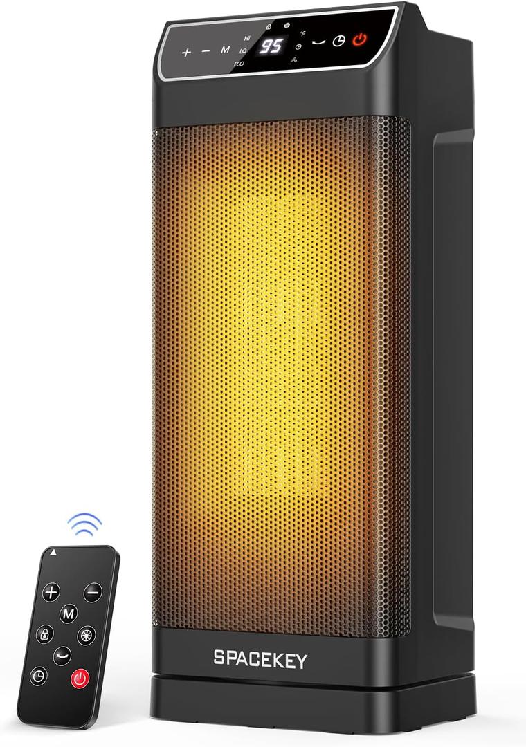 Space Heater, Electric Heaters for Indoor Use with Thermostat, Remote, 1-12H Timer, 70°Oscillation and Overheat Protection, 1500W PTC Ceramic Fast Safety Heat, Portable Heater for Office (Black)
