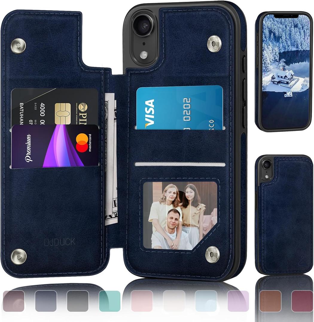 DJDUCK Designed for iPhone XR Case Wallet with Card Holder, [Magnetic Clasp Cover] [RFID Blocking Leather Protection] Shockproof Women Men Cases 6.1 Inch for Apple XR Dark Blue