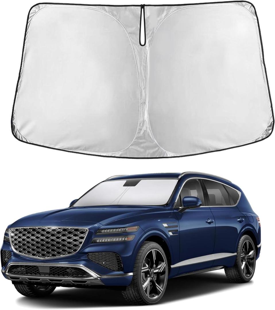 EcoNour Windshield Sun Shade Compatible for Genesis GV80 2021–2025 | Luxury SUV Front Window Sunshade | Foldable Sun Visor Shield | UV & Heat Blocking Protection