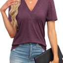 Agnes Urban Womens Tops Dressy Casual V Neck Short Sleeve Shirts Summer Loose T Shirts Trendy Tops Tunic Blouses (M)