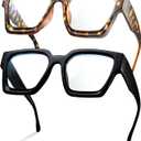 livho Oversized Eyewear Frame for Woman and Men - Rectangle Fashion Glasses for Computer, Chic Preppy Frame (Tortoise + All Black)