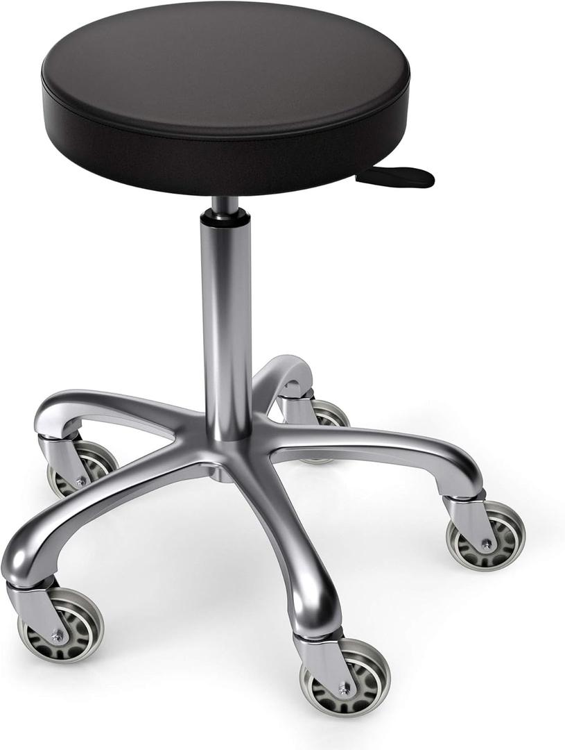 TASALON Rolling Stool - Adjustable Stool with Wheels - Soft Swivel Workbench - Desk Chair for Kitchen, Salon, Spa, Tattoo, Pedicure - Massage Salon Esthetician Chair  Black