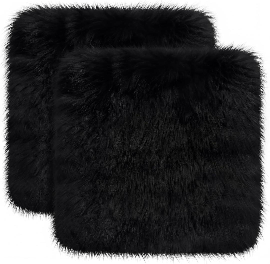 2 Pcs Natural Sheepskin for Bed Sores and Skin Imitation Wool Medical Sheepskins with Non-Slip Back for Pain Relief and Discomfort, Wool Seat Pad, 17 in x 17 in(Square,Black)