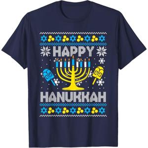 Happy Hanukkah Menorah Dreidel Ugly Chanukah Kids Women Men T-Shirt, 4XL