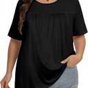 JOELLYUS Plus Size Tops for Women Summer Top Short Sleeve Shirts Oversized Crewneck Tees Loose Fit Tunic Blouses (Black, XL)