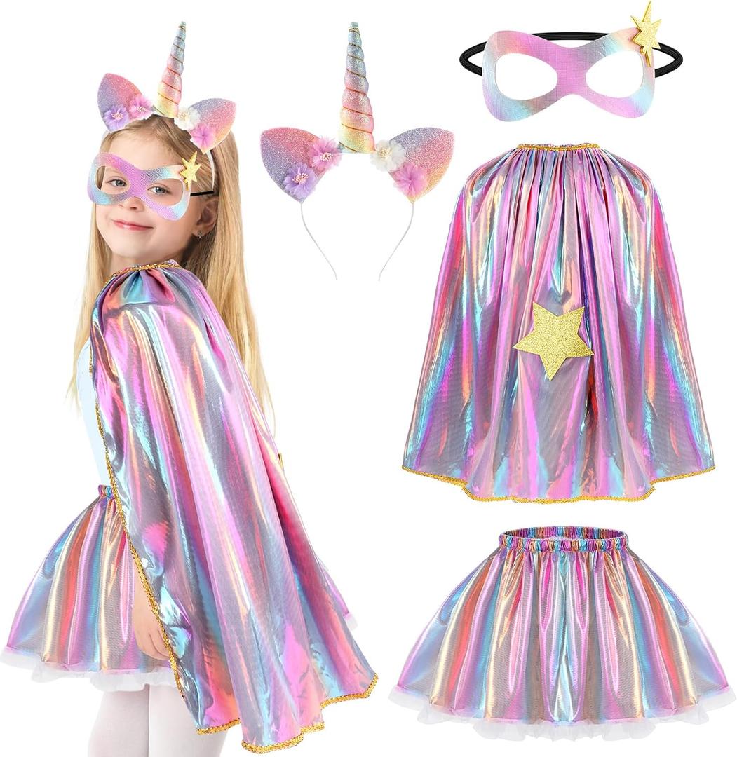 Princess Costumes for Girls Unicorn Costume Kids, Tutu Skirt, Unicorn Headband, Princess Cape, Eyemask - Girls Fancy Dress for Birthday, Halloween, One Size