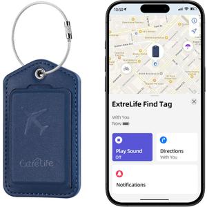 Luggage Tags, Works with Apple Find My, Leather Luggage Tag for Suitcases, Travel Tags, Bag Tag for Backpacks, Suitcase Tag with Privacy Flap, Anti-Lost Luggage Tracker, Travel Essentials, Navy Blue