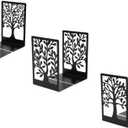 YXQ Book Ends for Shelves Decorative,Tree Metal Bookend Supports for Home Office School Heavy Books, Set of 3 Black Book Holders for Shelf Unique Decoration Book Stoppers
