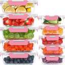 KOMUEE 10 Pack Glass Food Storage Containers, Meal Prep Containers with Lids, Airtight Glass Lunch Boxes, Freezer, Oven, and Microwave Safe, Pink