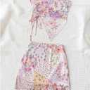 GORGLITTER Women's Floral Print Two Piece Sets Outfits Mesh Strapless Asymmetrical Tube Top and Bodycon Mini Skirt Sets (Pink, M)