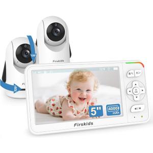 5" Baby Monitor with Dual Cameras and Audio - Secure No Wi-Fi Pan-Tilt-Zoom 2 Cameras32H Battery2-Way TalkTemperature SensorAuto Night Vision - Ideal for Babies, Elderly, Nursery Monitoring