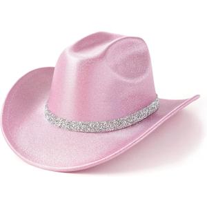 Cowboy Hat for Women Men Bling Diamond Party Disco Cowgirl Hat (Medium, Pink)