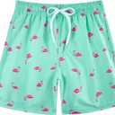 Cozople 7-16T Teen Boys Swim Trunks Quick Dry UPF 50+ Swimwear Bathing Suit for Big Boys Beach Swim Boards Shorts (Flamingo)