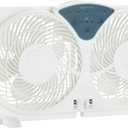 Amazon Basics Twin Window Fan with Reversible Airflow, 3 Speeds, Exhaust, Expandable Side Panel, Digital Control, 9 inch, 78W, White