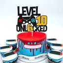 3 x Level 10th Unlocked Cake Topper Game Controller 10s Cake Decoration Happy 10 Birthday Cake Decor Video Play Game Movie Theme Boys Girls Men Women Teenager Bday Party Event Celebration Supplies