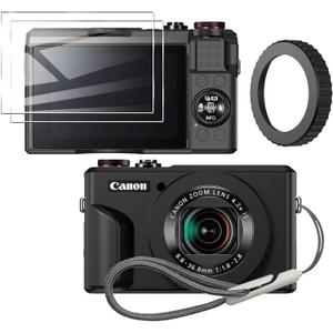 Case for Canon PowerShot g7x Mark ii Camera Removable Lens Cover, Adjustable Focal Length, Silicone Cover Rubber Soft Camera Case and G7x Mark ii Screen Protector 2Pcs - Black