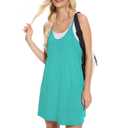 HanaHola Women Tennis Workout Romper Mini Dress Summer Sleeveless Spaghetti Strap Athletic Sports Dress with Shorts(Cyan, Small) (S)