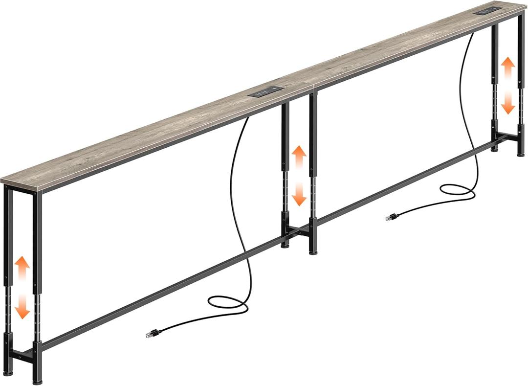 Huuger 110.2 Inch Sofa Table with Power Outlets, 23.9’’-34.4’’ Height Adjustable Range, Behind Couch Table with USB-C Ports, Sofa Tables Narrow Long, Skinny Console Table, Small Spaces, Country Rustic