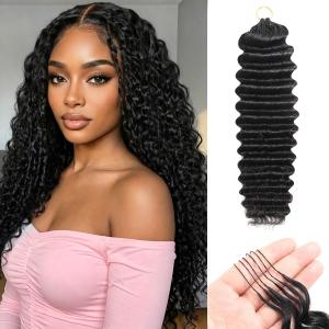 Miracle Knots Hair & Human Crochet Hair Deep wave Crochet Human Hair Bundles 16 Inch 60g Pre-Separated Feather Crochet Human Hair Invisible Crochet Hair Extensions for Black Women Natural Black