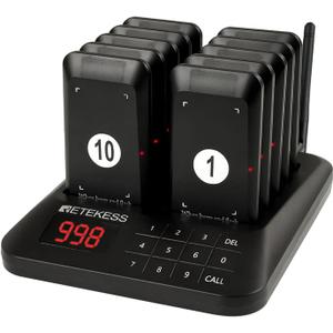 Retekess TD157 Vibrating Pager System, Buzzers for Restaurant, 984ft Long Range, Set with Vibration, Flashing and Buzzer, 10 Pagers and Beepers for Food Truck, Bars, Food Court