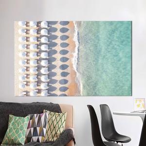 qanesec Beach With Umbrellas Canvas Wall Art Coastal Seascape Landscape Decor for Home or Office, Sea View Artwork, Gift Box Personalization Option