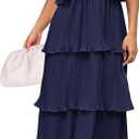 ZESICA Women's 2026 Summer Sleeveless Halter Neck Ruffle Tiered Layed Chiffon Flowy Swing Long Midi Dress, Navy Blue XL