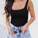 Chunpin Women's Square Neck Tank Bodysuit Sleeveless Tank Top Double Lined Body Suit Going Out Outfits Thong Bodysuits (Black, S)
