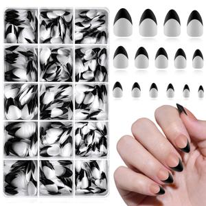 300pc Short Almond Nail Tips Fake Nails French Tip Press on Nails Short Acrylic Nails Clear Nail Tips Full Cover False Nail Artificial Fingernail, 15 Sizes Matte Soft Gel Nail Extentions