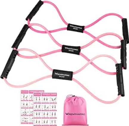 RENRANRING Figure 8 Fitness Resistance Bands with Handles - Exercise Tube Band Set of 3 for Arm and Shoulder Stretch, Rope 8 Word Elastic for Women and Men