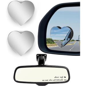 2 Pcs Mother's Day Blind Spot Mirrors with Drive Safe Stickers Gifts Cars Heart Shaped Blind Spot Angle Removable Wide Adjustable Angle Convex Rear View Mirror Accessories