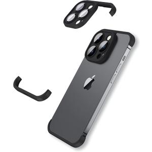 Frameless Fit for iPhone 15 Pro Bumper Case with Camera Lens Protector, Slim Soft TPU Shockproof Phone Cover, Minimalist Yet Protective Shell (Black)