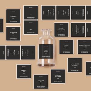 MoliMoli Black Minimalist Pantry & Kitchen Organization Labels Set - Including Oil, Sauce, Wine & Coffee Syrup Labels