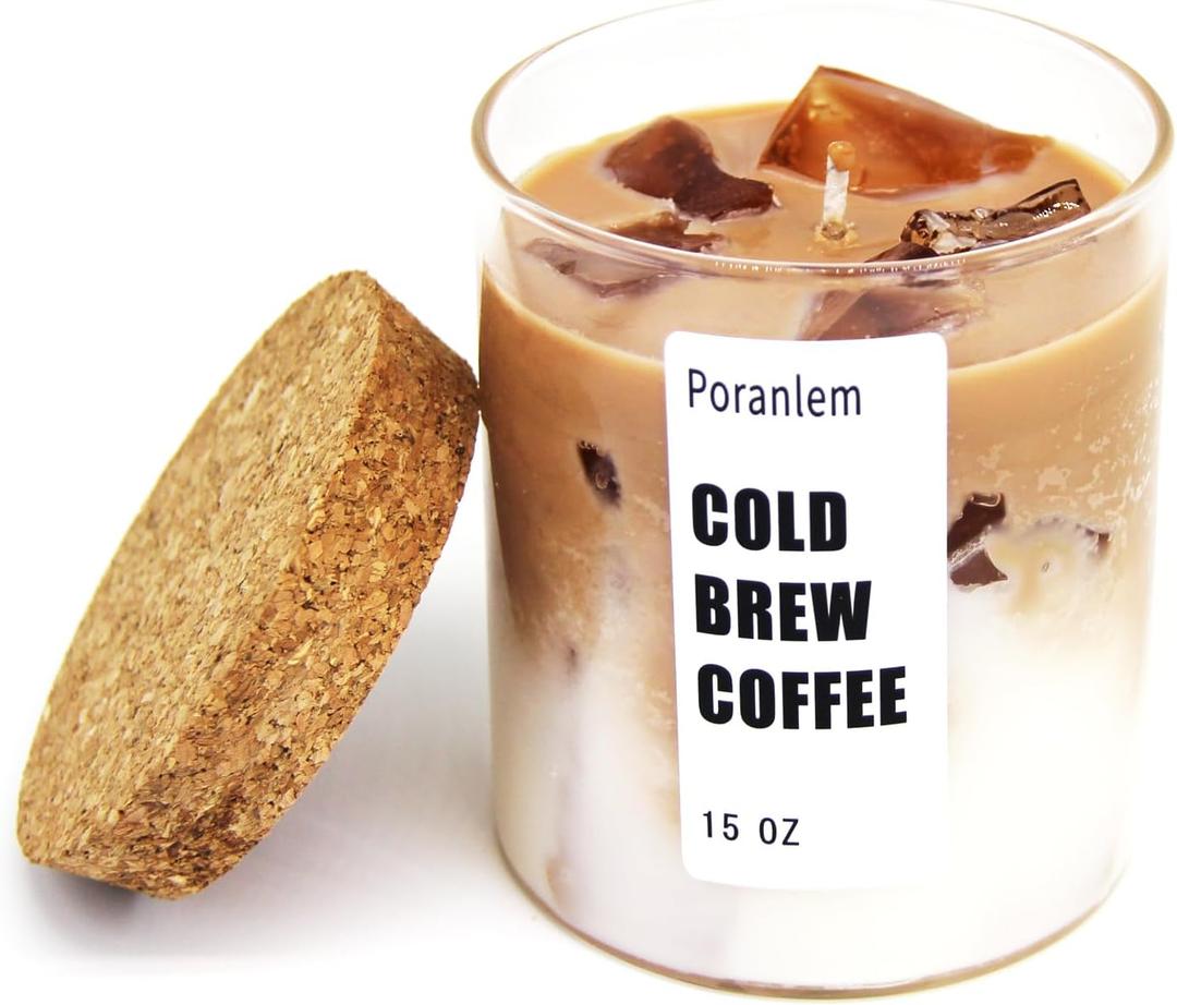 Iced Coffee Candle Latte Coffee with Ice Cube 15 oz 450ml Handmade Home Scented Aromatherapy Candles Gifts for Women Lovers Her Birthday Valentine Room Decor