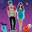 9 Pcs Halloween Monster Couple Costume Include Green Wig, Striped Vest, Glasses, Green Rhinestones Headband, Hair Chain, Gold Earrings, Arm Cuff, Sleeve, Leg Rave for Halloween Anime Character Cosplay