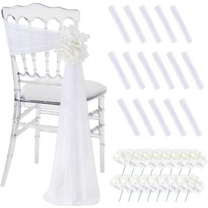 SoarDream White Chair Sashes for Wedding: 16 Pieces Sheer Church Chair Cover with Artificial Hydrangea for Party Banquet Aisle Decorations SoarDream White Chair Sashes for Wedding: 16 Pieces Sheer Church Chair Cover with Artificial Hydrangea for Party Banquet Aisle Decorations