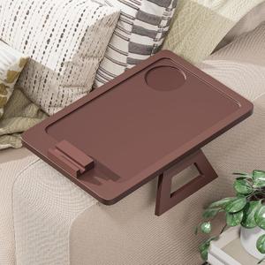 Bamboo Sofa Tray,Couch Arm Table, Clip-On Armrest Tray Table for Wide Couch Foldable Tray with 360 Phone Holder Couch Arm Tray for Eating/Drinks/Snacks/RemoteBrown